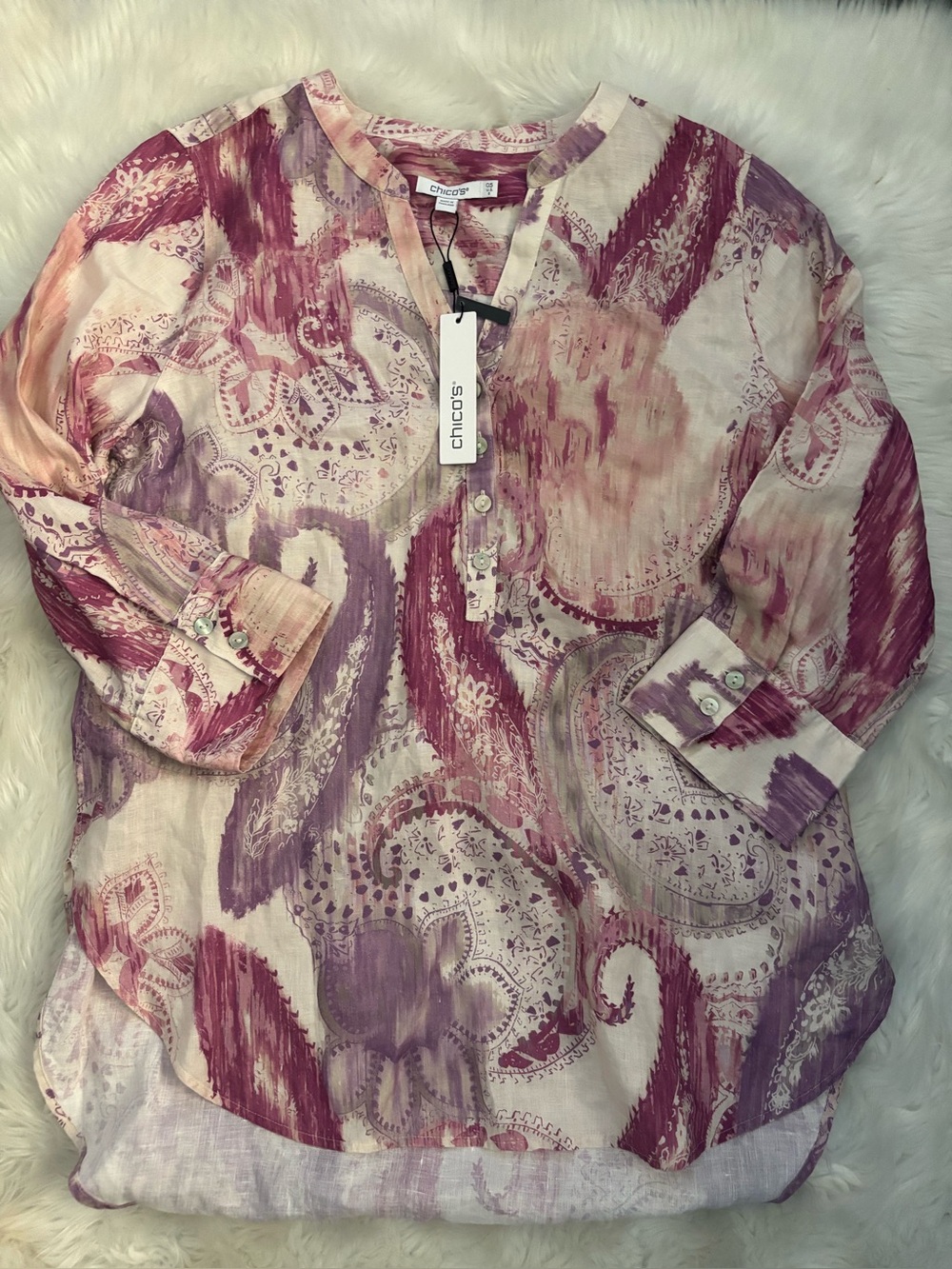 Chico's Pink & Purple Paisley-Print V-Neck Tunic